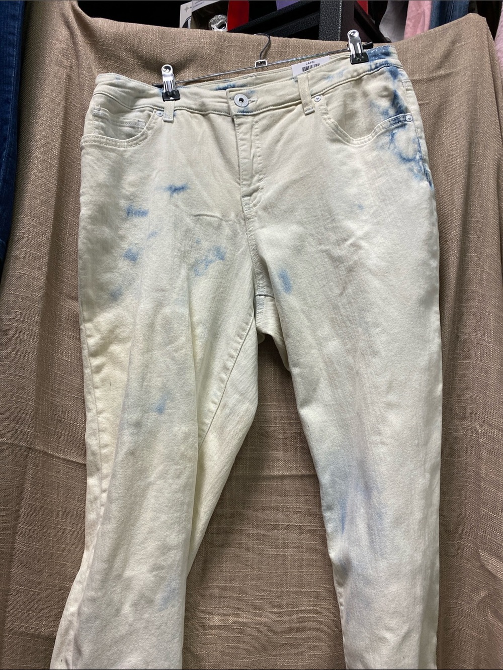 Style & Co. Light Cream Tie-Dye Straight Leg Jeans with Blue Accents
